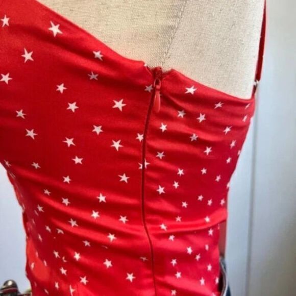 NEW Zara Satin Star Print Effect Red Adjustable Bodysuit‎ Top Womens Size L - Picture 4 of 5